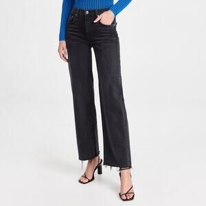 EDWIN Marli High-Rise Raw Hem Wide Leg Jeans in Fog Black Wash Size 26